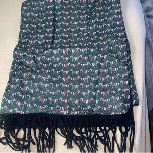Chatsworth Horses LambsWool-Silk Tie Rack Fringed Scarf Vintage 11”x29”